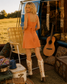 Vintage 70s Fall Empire Hippie Jumper Mini Dress M