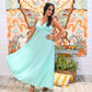 Vintage 70s Mint Green Accordion Pleated Sexy Maxi Dress M