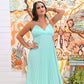 Vintage 70s Mint Green Accordion Pleated Sexy Maxi Dress M