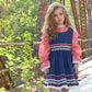 70s Lace and Floral Navy Blue Hippie Gingham Girls Vintage Dress