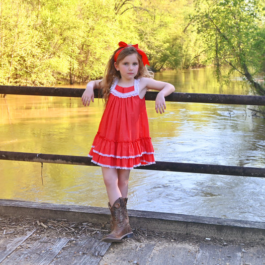Swiss Polka Dots and Lace 70s Little Girls Vintage Cottage Core Dress