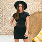Vintage Totally 80s Cummerbund Banded Dots Black Suede Mini Dress S