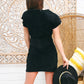 Vintage Totally 80s Cummerbund Banded Dots Black Suede Mini Dress S