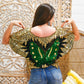 70s Vintage Emerald Gold Butterfly Sequin and Silk Shirt