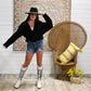 Totally 80s Leather Black Suede Animal Print Crop Jacket Vintage Coat L