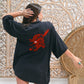 70s Kimono Embroidered Red Dragon Jacket Overcoat Duster M