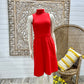 Vintage 70s Red Ribbed High Collar Sexy Secretary Mini Dress S