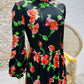 Floral Print 60s Mod Mini High Collar Black Bohemian Vintage Dress M