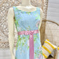 Vintage 60s Cotton Blue Gingham Cottage Core Floral Maxi Dress S