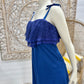 70s Pleated Lace Sexy Blue Empire Mini Vintage Dress XS/S