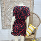 Vintage 80s Banded Gathered Butterfly Novelty Print Dress XS
