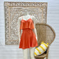70s Vintage Embroidered Flower Trim Boho Orange Mini Dress XXS