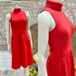 Vintage 70s Red Ribbed High Collar Sexy Secretary Mini Dress S