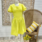 60s Mod Flutter Sleeve Banded Waist Buttercup Yellow Vintage Mini Dress M