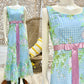Vintage 60s Cotton Blue Gingham Cottage Core Floral Maxi Dress S