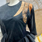 80s Vintage Peplum Animal Print Applique Dolman Mini Dress M/L