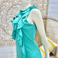 Vintage 70s Slinky Goddess Disco Joy Stevens One Shoulder Ruffle Maxi Dress S/M