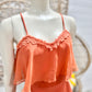 70s Vintage Embroidered Flower Trim Boho Orange Mini Dress XXS