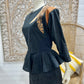 80s Vintage Peplum Animal Print Applique Dolman Mini Dress M/L
