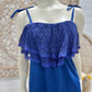 70s Pleated Lace Sexy Blue Empire Mini Vintage Dress XS/S