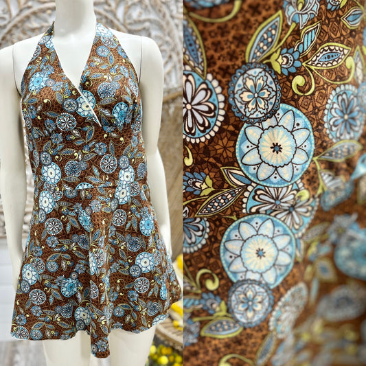 70s Vintage Floral Homemade Abstract Hippie Halter Tank Shirt L