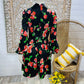 Floral Print 60s Mod Mini High Collar Black Bohemian Vintage Dress M
