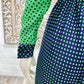 70s Vintage Geometric Square Color Block High Collar Dolman Maxi Dress S