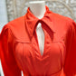 70s Vintage Obi Belt Key Hole Point Collar Red Mini Dress XXL