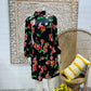 Floral Print 60s Mod Mini High Collar Black Bohemian Vintage Dress M