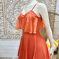 70s Vintage Embroidered Flower Trim Boho Orange Mini Dress XXS
