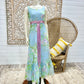 Vintage 60s Cotton Blue Gingham Cottage Core Floral Maxi Dress S
