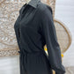 70s Vintage Slinky Disco Bell Bottom Drawstring Black Jumpsuit L