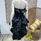 Victor Costa Vintage 1970s Structural Disco Era Black Cocktail Party Dress XS