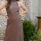 Vintage 1970s Disco Copper Metallic Lurex Evening Maxi Dress S