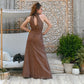 Vintage 1970s Disco Copper Metallic Lurex Evening Maxi Dress S
