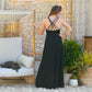 Vintage 70s Black Wrap Disco Spaghetti Strap Evening Maxi Dress S