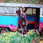 60's Bohemian Velvet Paisley Hooded Caftan Dress S