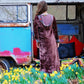60's Bohemian Velvet Paisley Hooded Caftan Dress S