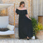 Sultry Black Off Shoulder Vintage 70s Evening Dress M