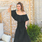Sultry Black Off Shoulder Vintage 70s Evening Dress M