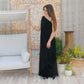 Vintage 70's Grecian Goddess Slinky Black Disco Evening Dress M