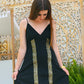 Vintage Grecian Goddess Trim 70s Black Gold Evening Dress M
