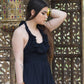 Vintage 70s Black Ruffled Climax Hippie Halter Maxi Dress XS