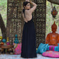 Vintage 70s Black Ruffled Climax Hippie Halter Maxi Dress XS