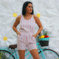 Vintage 70s 80s Pink White Stripe Romper Jumpsuit M
