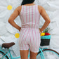 Vintage 70s 80s Pink White Stripe Romper Jumpsuit M