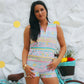 Vintage 80s Border Novelty Print Pastel Jumpsuit Romper S