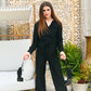 Vintage 70s Black Slinky Zip Up Bell Bottom Jumpsuit M
