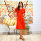 Vintage 70s Slinky Flutter Sleeve Cummerbund Waist Midi Dress M