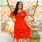 Vintage 70s Slinky Flutter Sleeve Cummerbund Waist Midi Dress M
